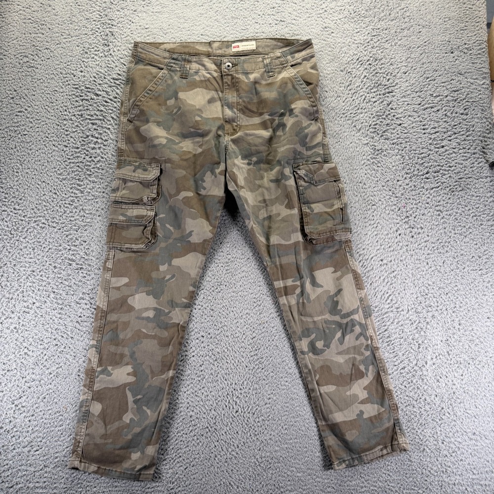 Wrangler Pant Men's 34x30 Brown Cotton Cargo Camouflage Tapered Workwear Stretch